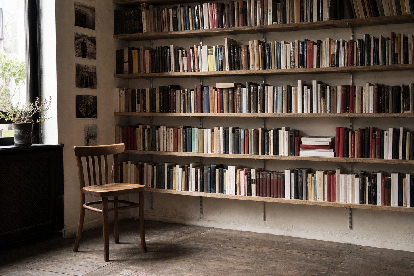 Warm shelves holding literary books